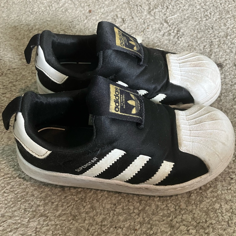 Adidas Black and White Superstar Sneakers Velcro